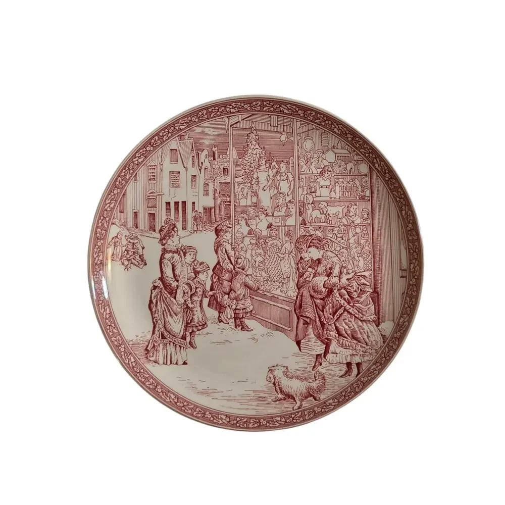 Spode Red White Victorian Shopping Christmas #4 Display Plate 8.25